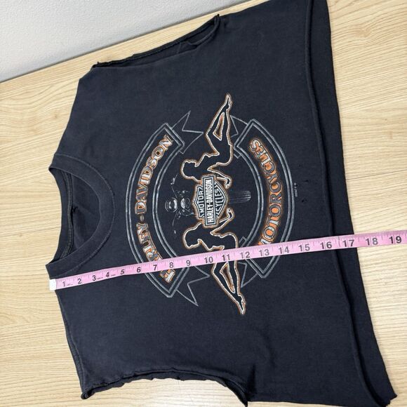 Y2K Harley Davidson Cutoff Cropped Shirt Size M Branson Girls Muscle Tee - Picture 7 of 8